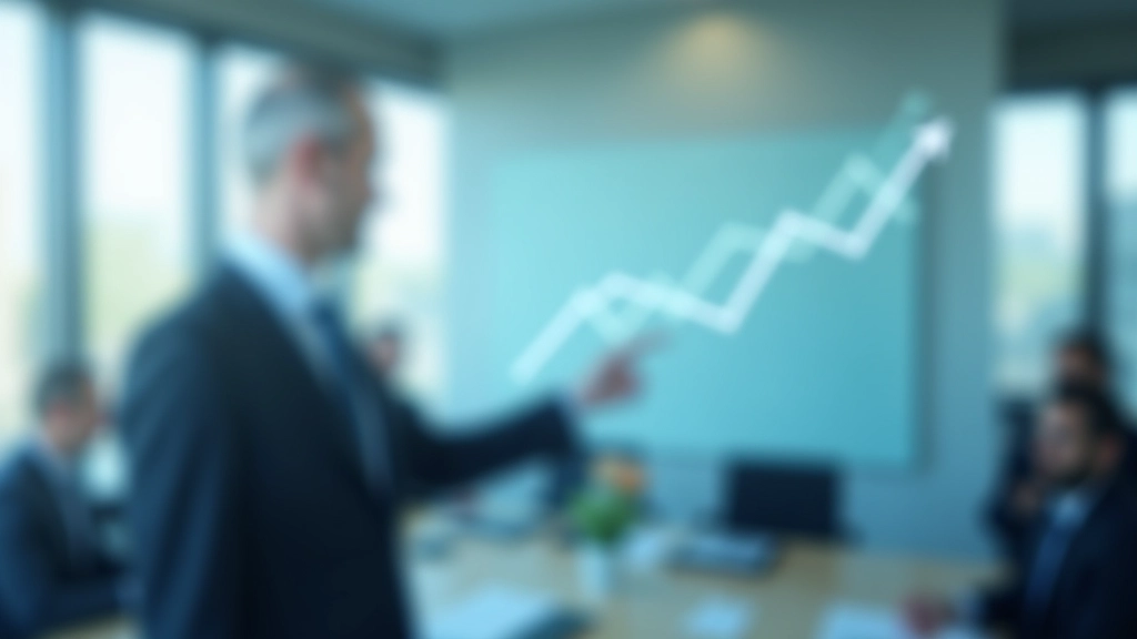 Pessoa apontando para um gráfico de linha com queda acentuada em um painel de vidro durante uma reunião de negócios